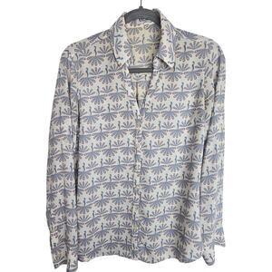 Express Womens The Portofino Shirt Peacock Print M Slim Fit Career Corp Office